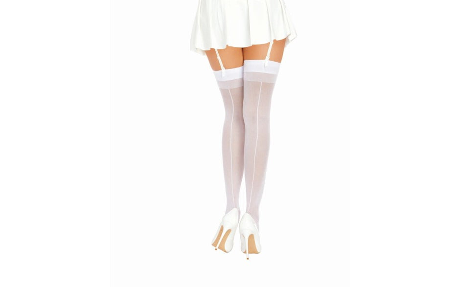 Dreamgirl Back Seam Sheer Thigh High Stockings White One Size