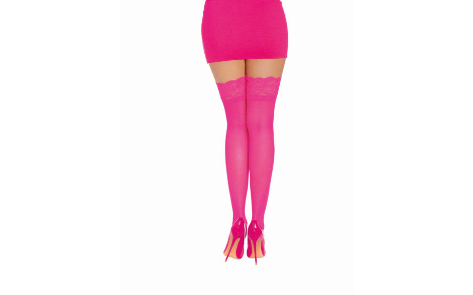 Dreamgirl Back Seam Sheer Thigh High Stockings – Neon Pink