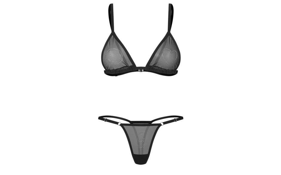 Wet Me Recycled Mesh Bra & Thong Set – Black