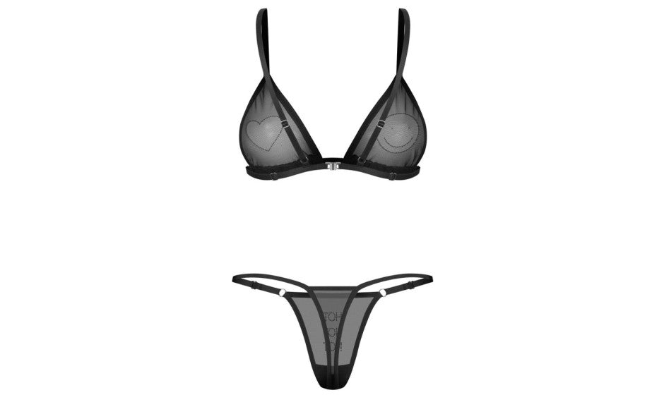 Wet Me Recycled Mesh Bra & Thong Set – Black