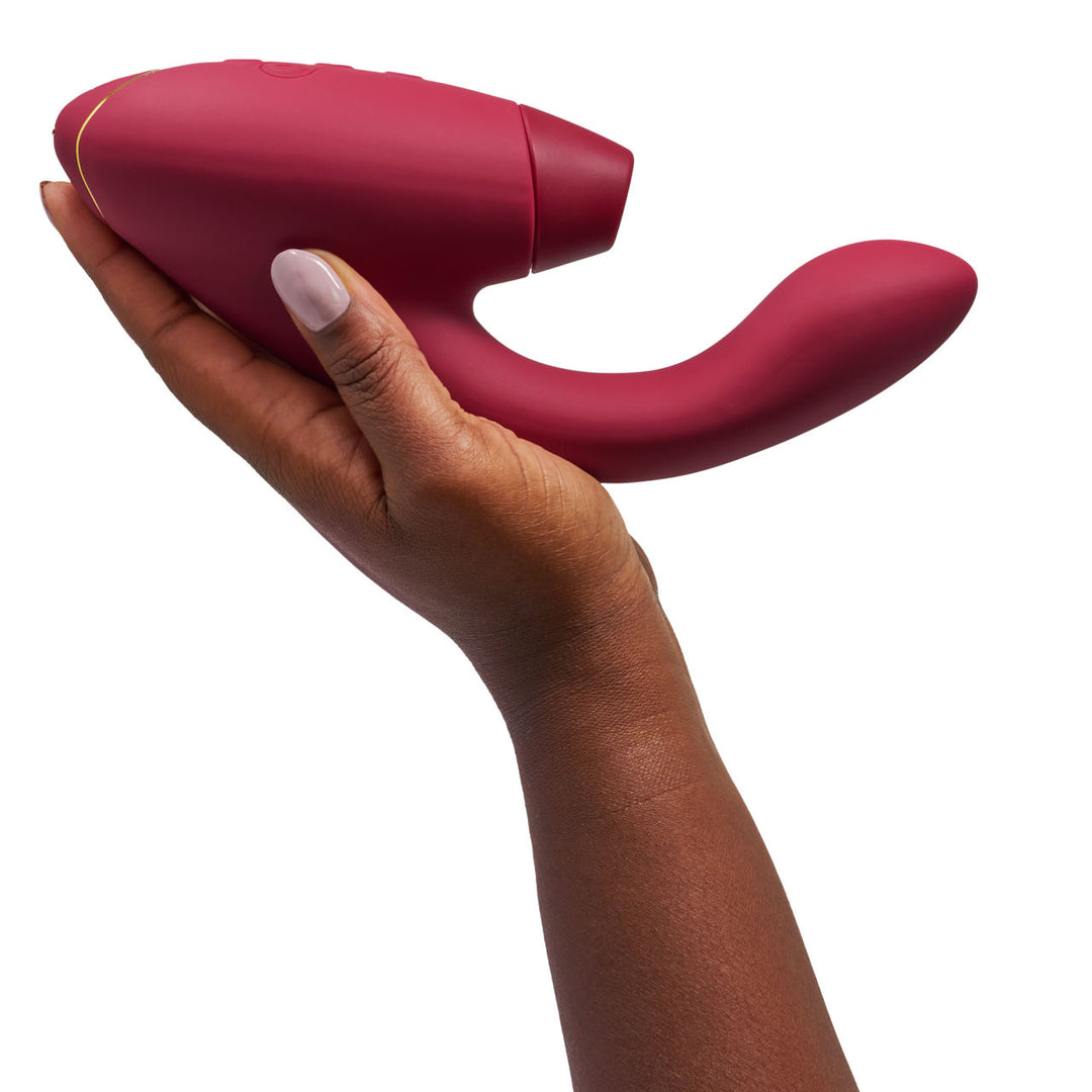 Womanizer DUO Two 8 inch G-Spot Rabbit Vibrator with Pleasure Air Clitoral Suction Stimulator Bordeaux Red