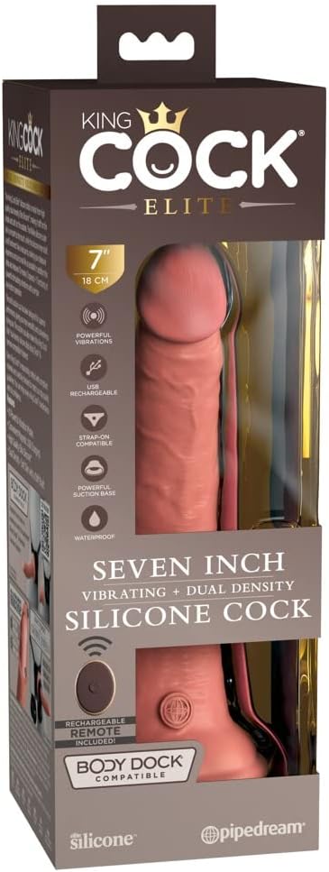 King Cock Elite 7 in. Vibrating Silicone Dual Density Cock with Remote Light