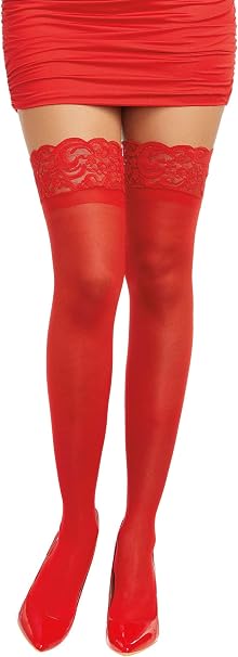 Dreamgirl Lace Top Thigh High Stockings Red One Size