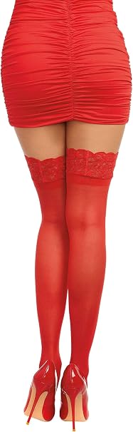 Dreamgirl Lace Top Thigh High Stockings Red One Size