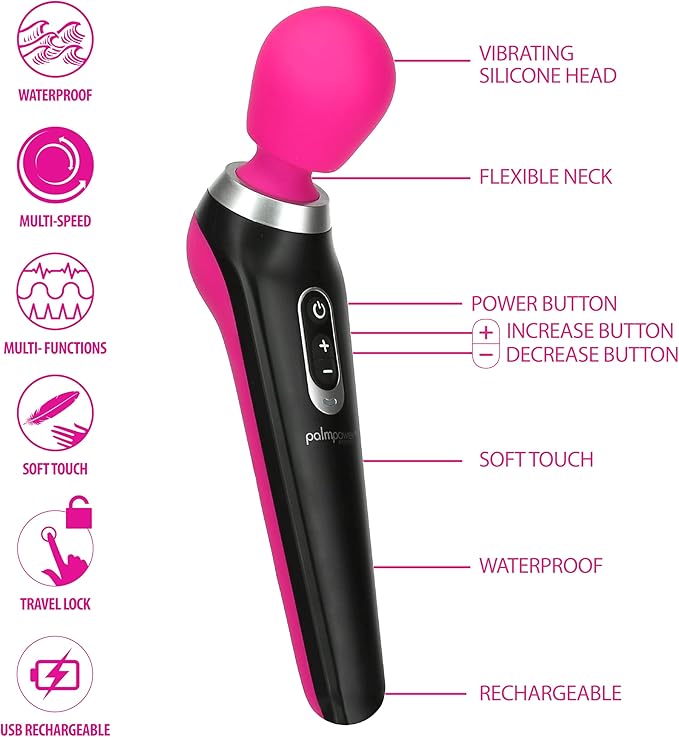 PalmPower EXTREME Cordless Rechargeable Body Wand Massager Pink