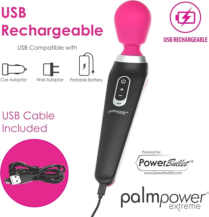 PalmPower EXTREME Cordless Rechargeable Body Wand Massager Pink