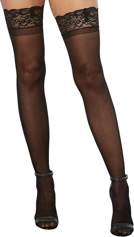 Dreamgirl Thigh High Sheer Lace Stockings Black