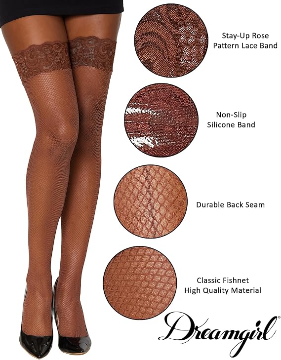 Dreamgirl Back Seam Fishnet Thigh High Stockings Espresso-O/S