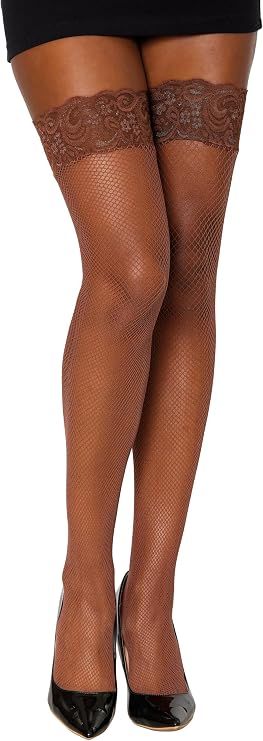 Dreamgirl Back Seam Fishnet Thigh High Stockings Espresso-O/S