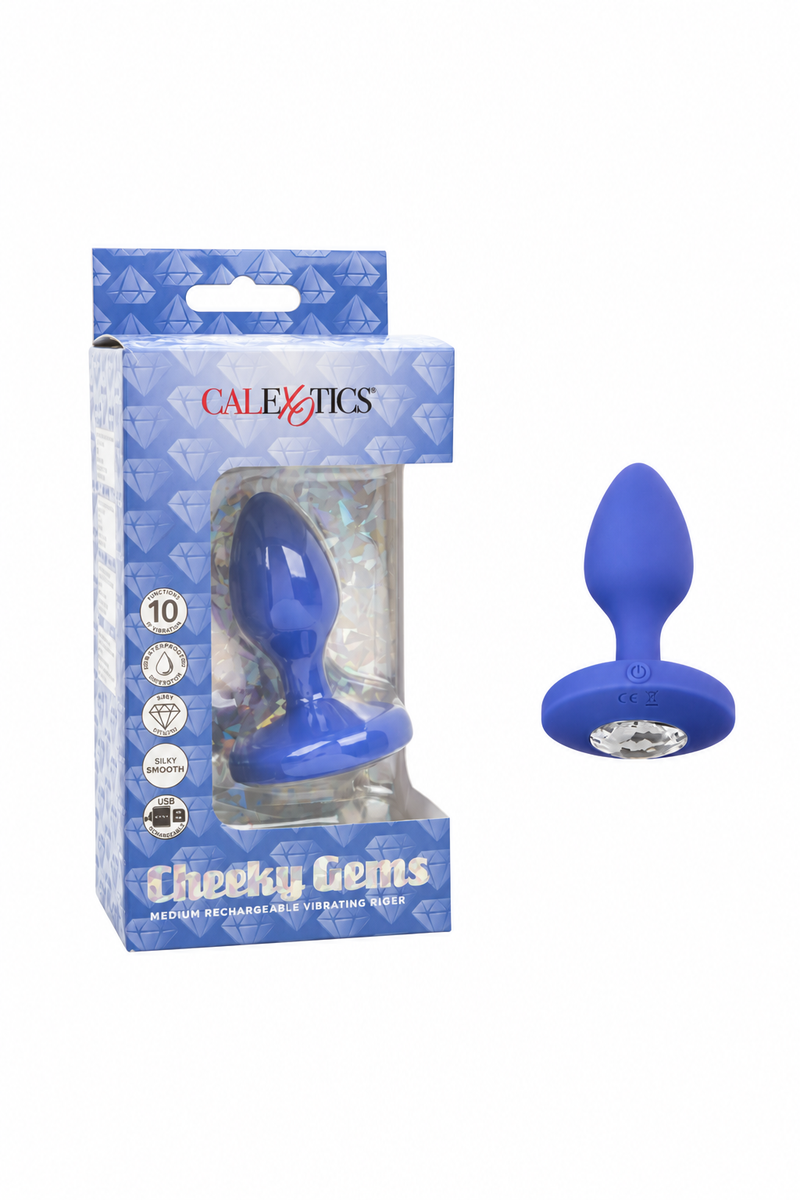 Cheeky Gems Medium Rechargeable Vibrating Butt Plug - Blue