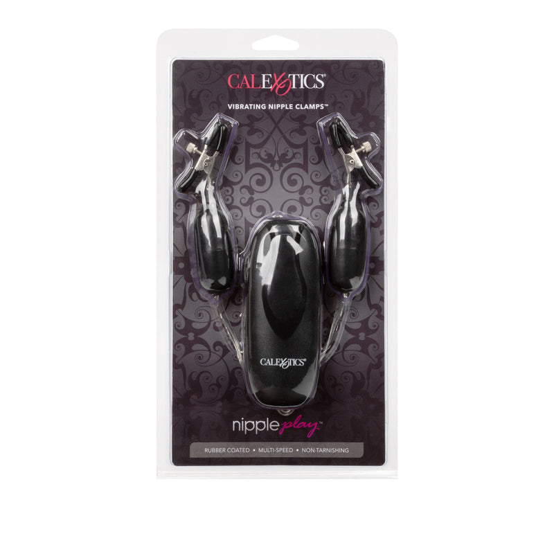 CalExotics Nipple Play Vibrating Nipple Clamps with Remote Control Black