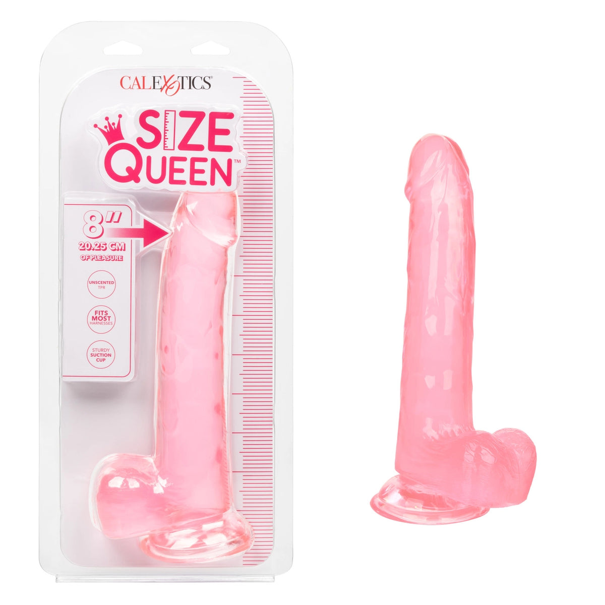 Calexotics SIZE QUEEN Flexible Dildo with Suction Cup and Balls Pink 8 inch