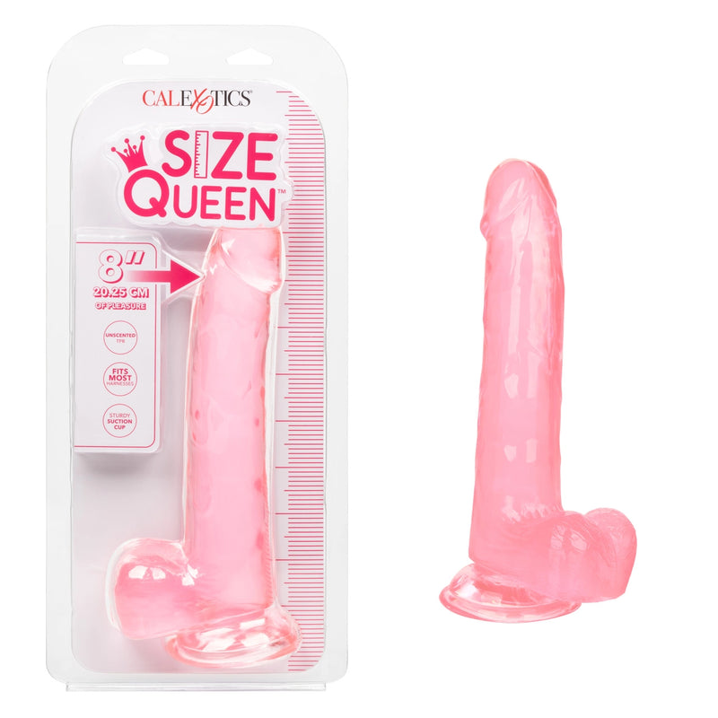 Calexotics SIZE QUEEN Flexible Dildo with Suction Cup and Balls Pink 8 inch