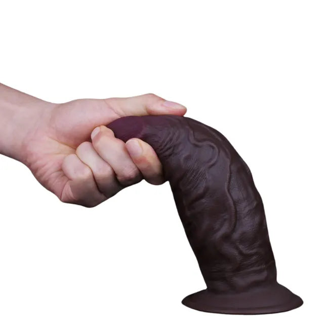 Realistic Silicone Dildo with Suction Cup – Dark Brown 19.5cm