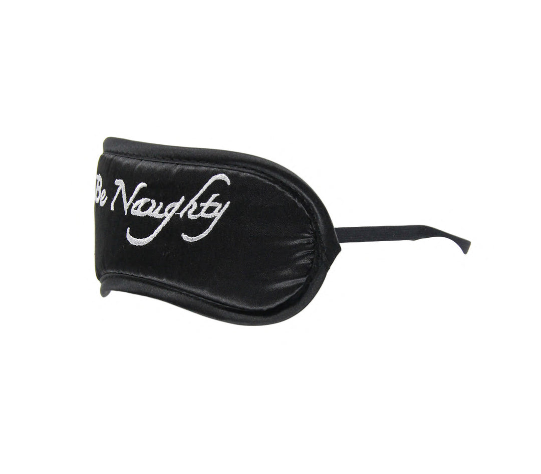 Berlin Baby Black Satin Blindfold with White “Be Naughty” Embroidery Eye Mask