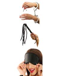 Pipedream Fetish Fantasy Series Lovers Fantasy Kit includes metal handcuffs + leather whip + blindfold for Beginner