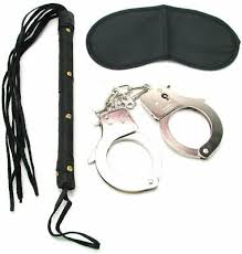 Pipedream Fetish Fantasy Series Lovers Fantasy Kit includes metal handcuffs + leather whip + blindfold for Beginner