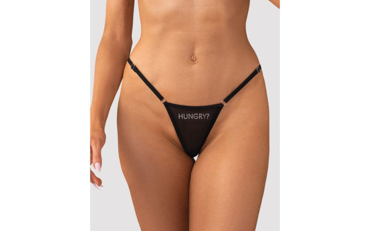 Hungry? Rhinestone Mesh Thong