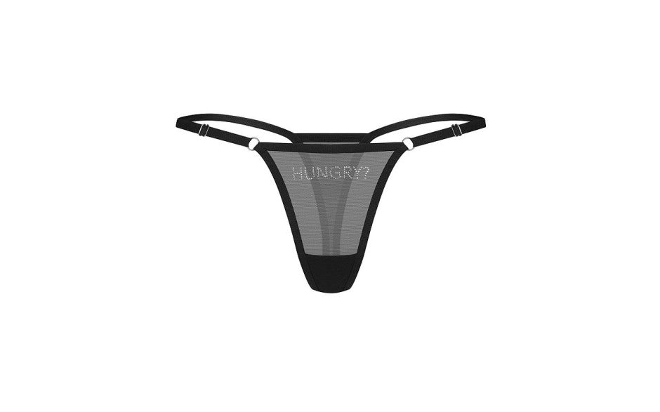 Hungry? Rhinestone Mesh Thong