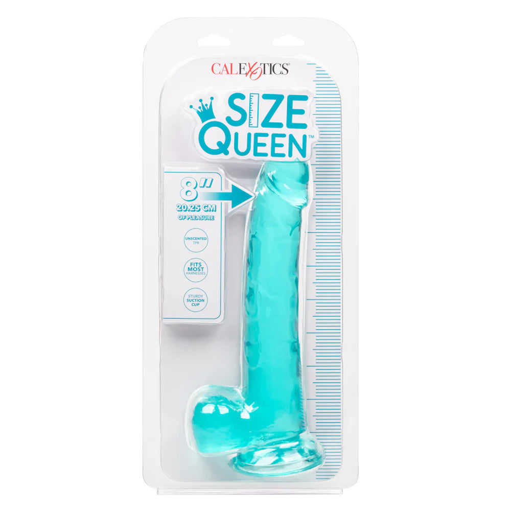 Calexotics SIZE QUEEN Flexible Dildo with Suction Cup and Balls aqua 8 inch