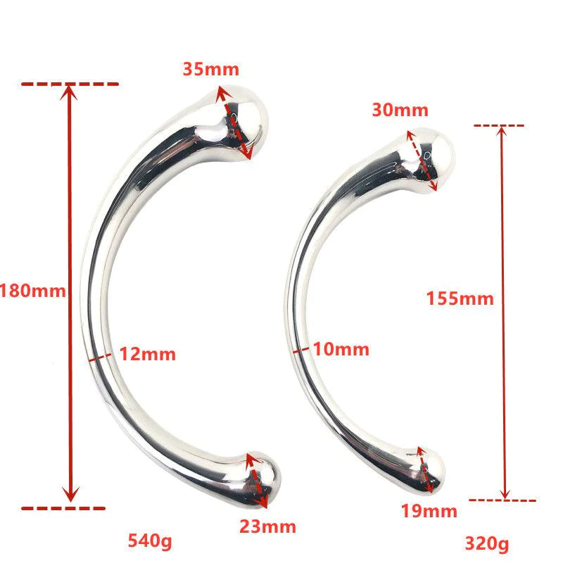 JOYGASMS Pure Solid Stainless Steel G Spot and P Spot Wand 9 inch Curved Double Ended Dildo